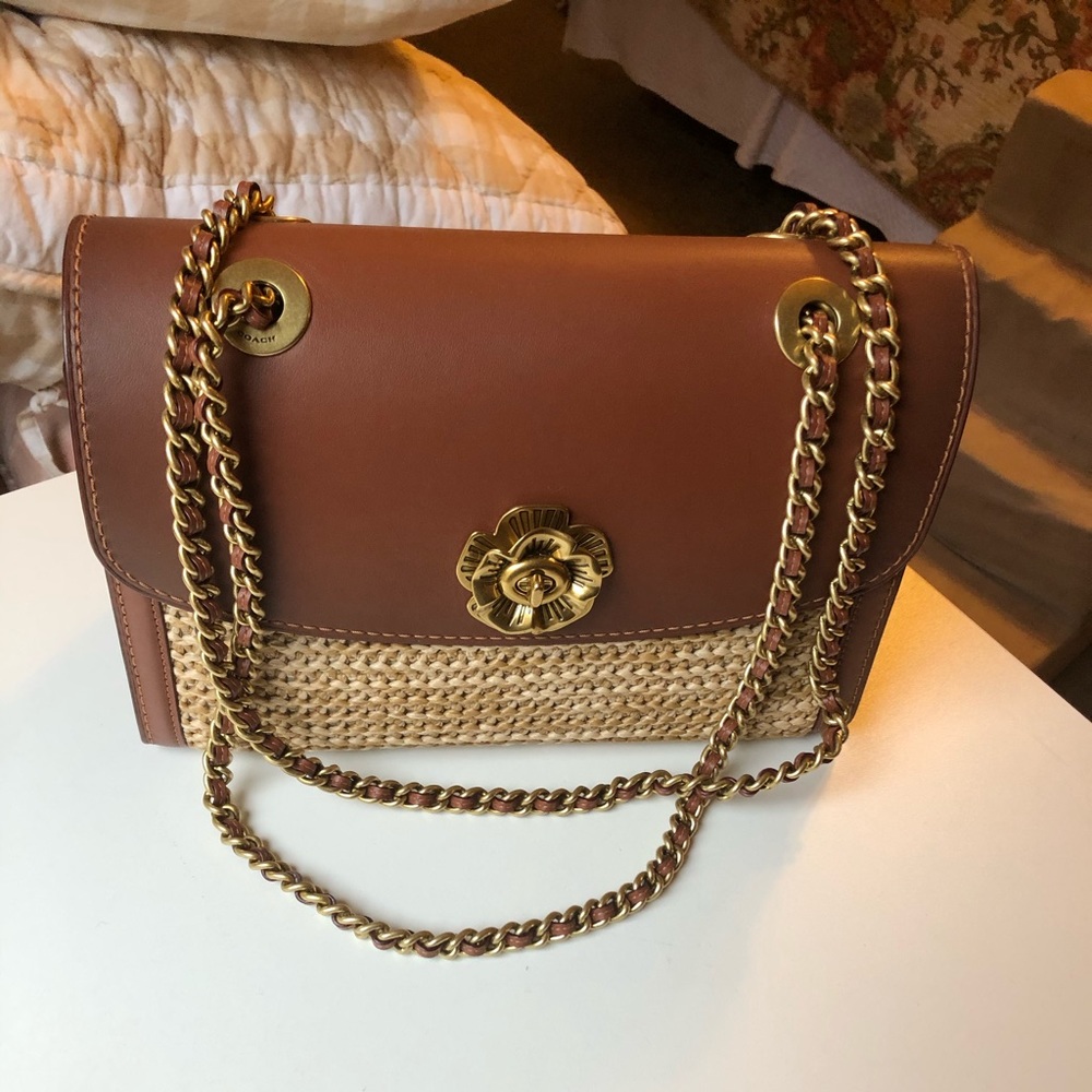 Coach Parker leather/straw bag